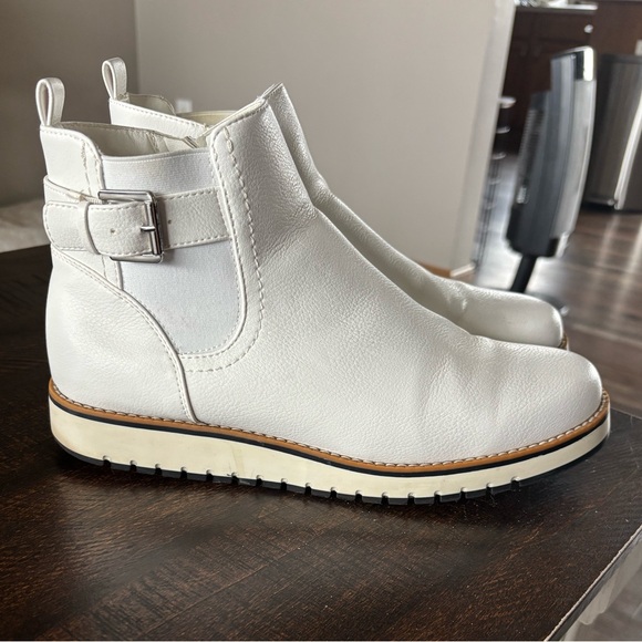 Kohl's Shoes - Womens Ivory White Ankle Boots with Silver Buckle Detail